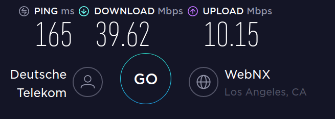 Speed test to Los Angeles with no VPN