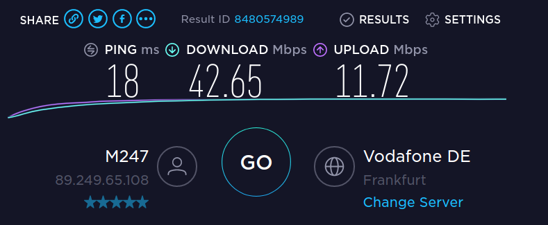 Speedtest with no VPN activated