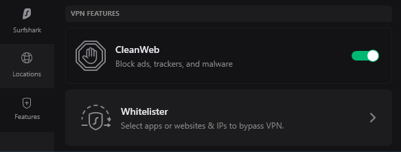 Surfshark: CleanWeb and Whitelister
