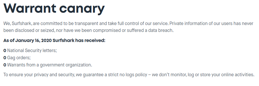 Warrant Canary for Surfshark – as I said: cheapest VPN you can trust!