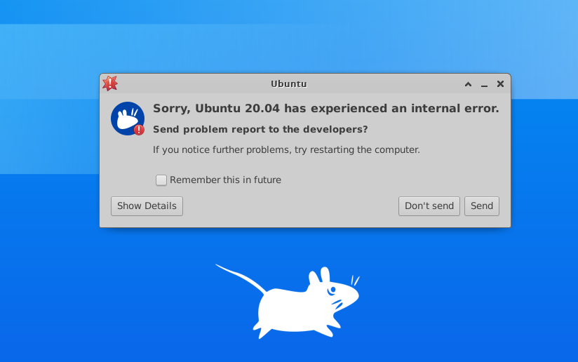 The Xfce session under Ubuntu 20.04 tarted with an error message