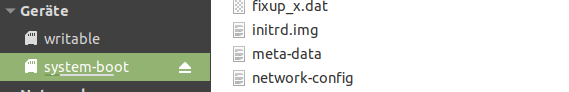Search on the partition system-boot for the file network-config