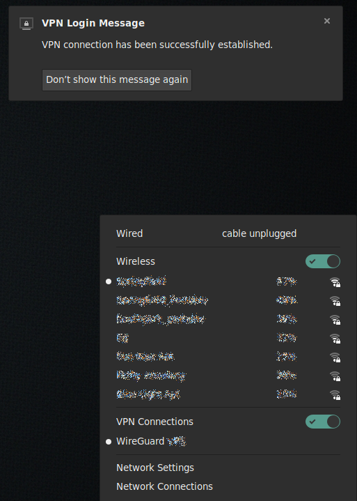 Connected via WireGuard VPN plugin for NetworkManager