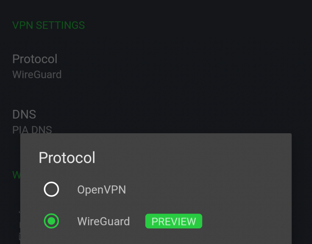 PIA Android client with WireGuard