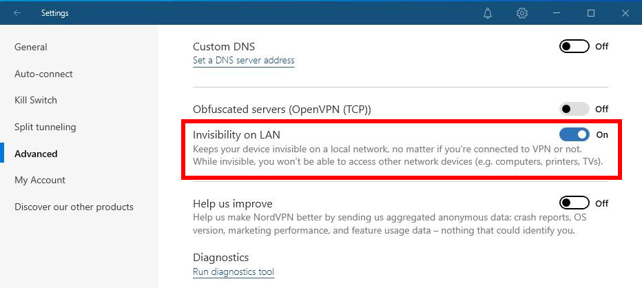 NordVPN: Invisibility on LAN