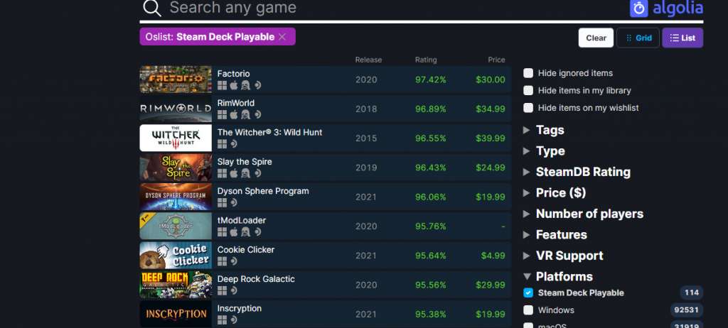 Screenshot from StreamDB